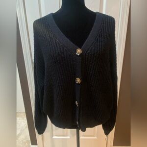 Black Cardigan with Brown and Tan Buttons